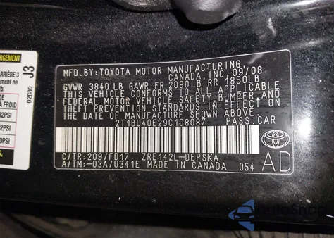 2009 Toyota Corolla S from USA, damaged, VIN 2T1BU40E29C108087